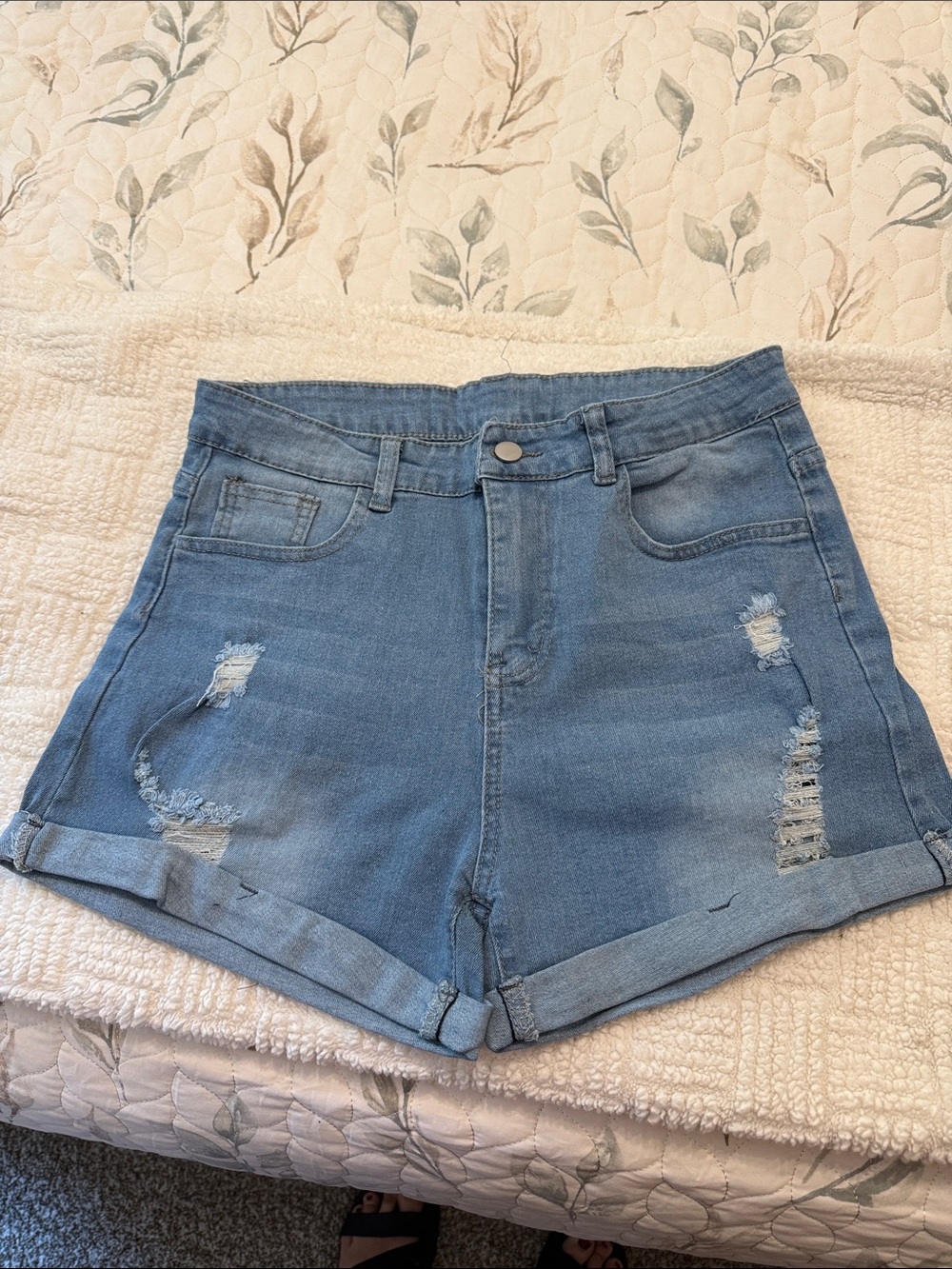 SHEIN Light Blue Distressed High-Rise Jean Shorts